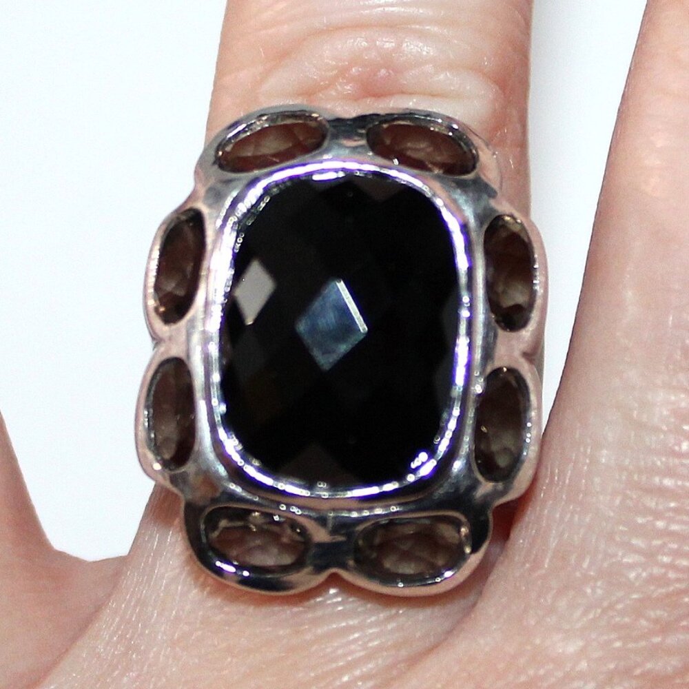 Sterling Silver Smokey Quartz and Spinel Statement Ring 16 Grams SZ 7.5 - Picture 7 of 8